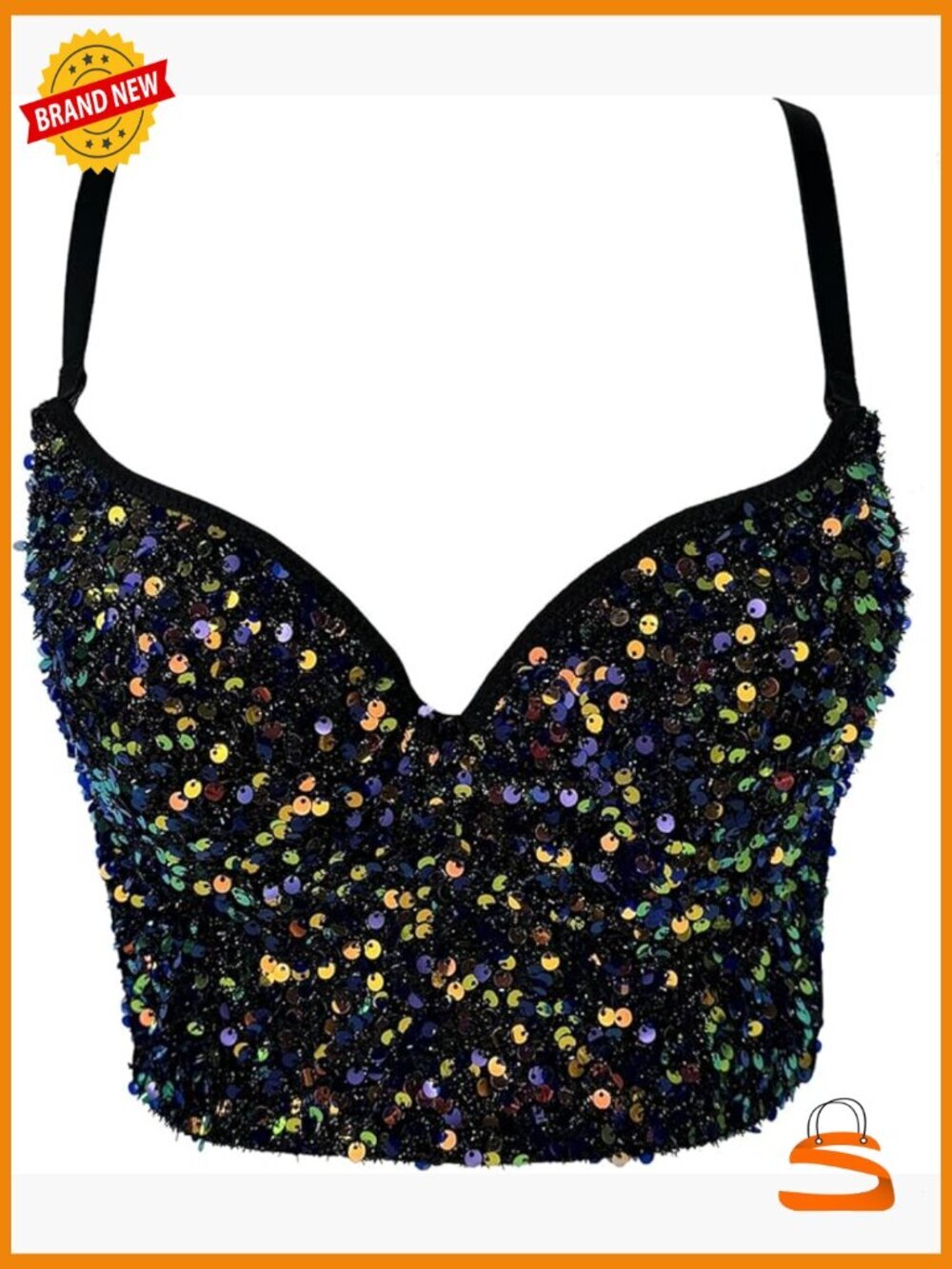 Sequin Bustier Corset Crop Top Mesh Rhinestone Push Up Bra Club Party